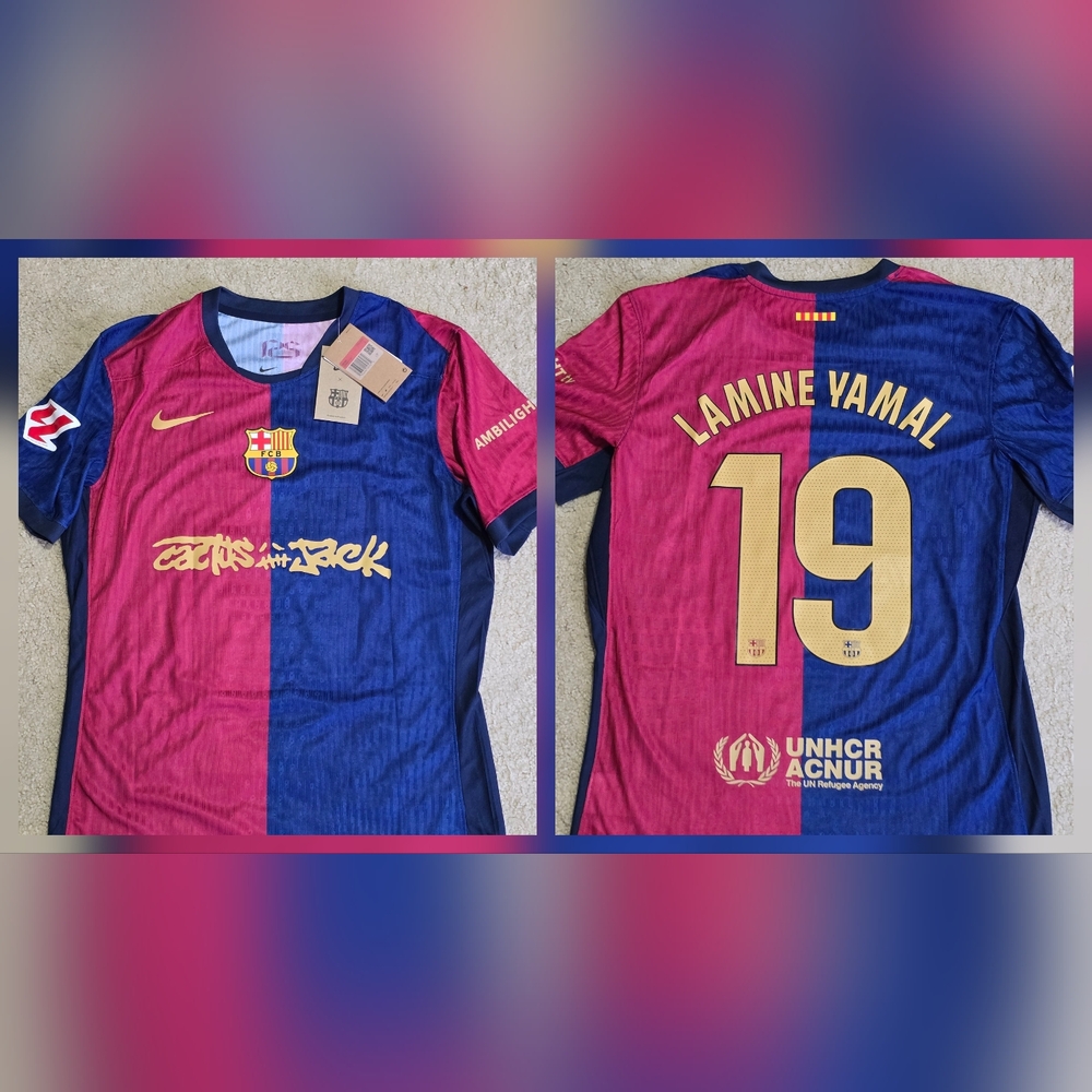Barcelona Lamine Yamal #19 Cactus Jack Travos Scott Jersey Mens Large NEW w Tags